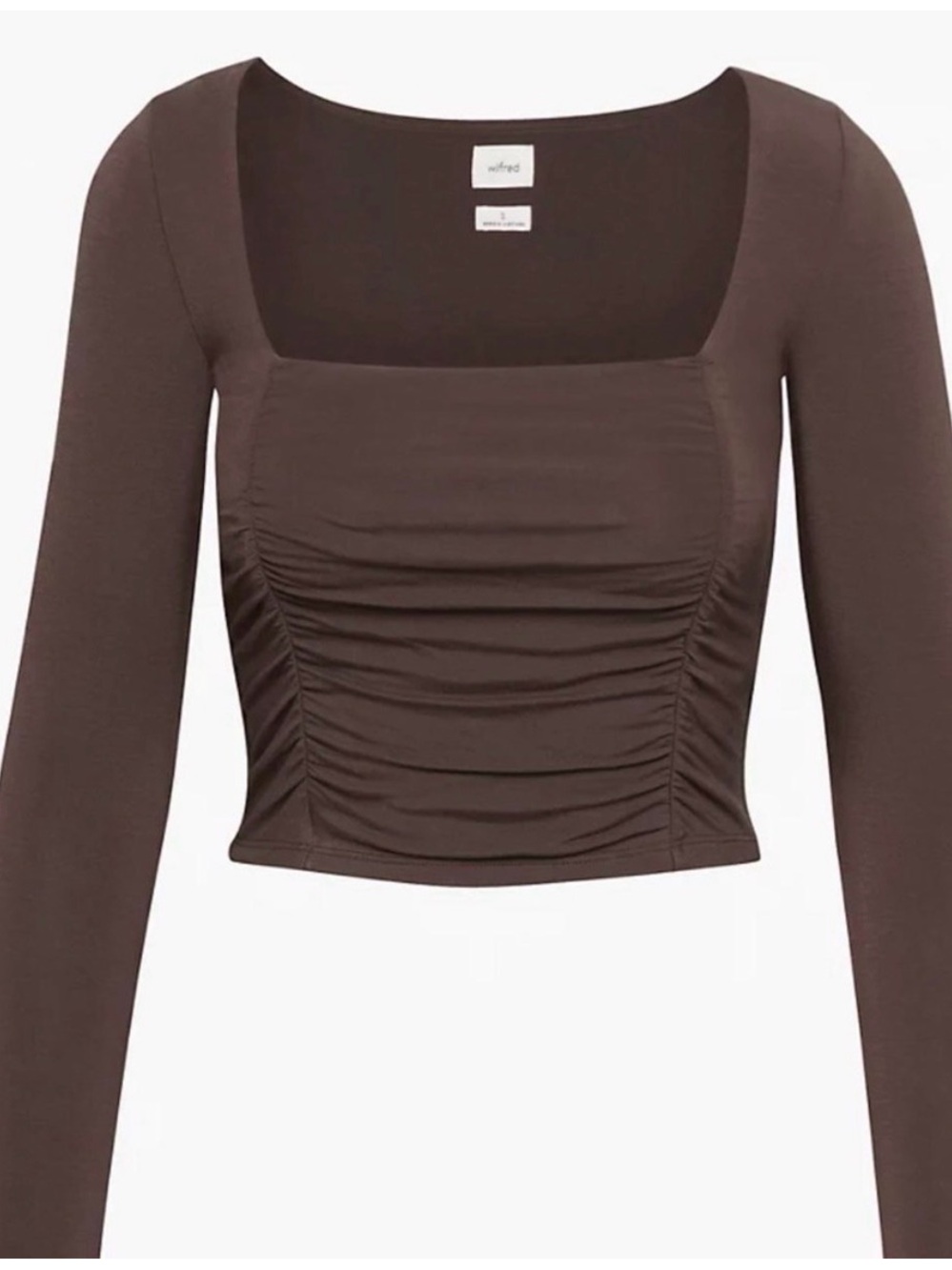 Aritzia Wilfred Brown Ruched Square-Neck Long-Sleeve Crop Top
